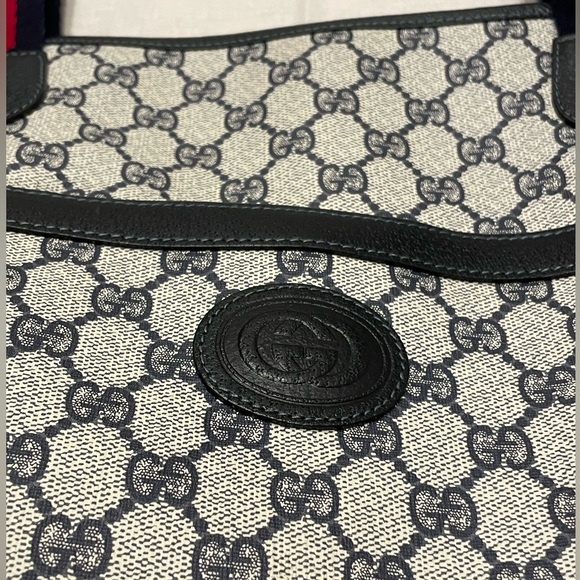 NWOT Vintage GUCCI SHERRY Line Large NAVY Monogram GG Canvas Leather Tote - Picture 3 of 13